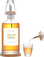 11.8OZ Glass Mouthwash Dispenser for Bathroom with Stainless Steel  Bamboo Nozz