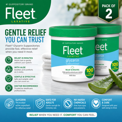 Fleet Laxative Glycerin Suppositories Adult Suppositories, 100 Count PACK OF 2