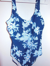 Women's Blue And White Floral One-piece Swimsuit By Ocean Pacific Size Large..