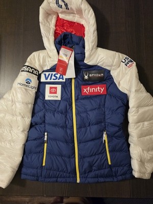 Spyder US Ski Team Timeless Hooded Down Snow Jacket Women's Size Medium NWT 