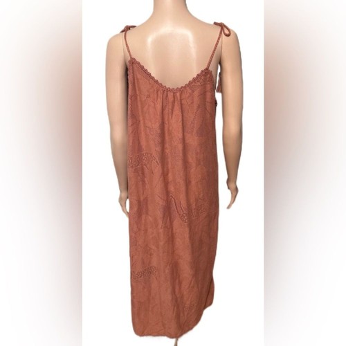 Abito Aerie L arancione ruggine pizzo midi boho floreale uncinetto slip nappa regolabile - Foto 4 di 11