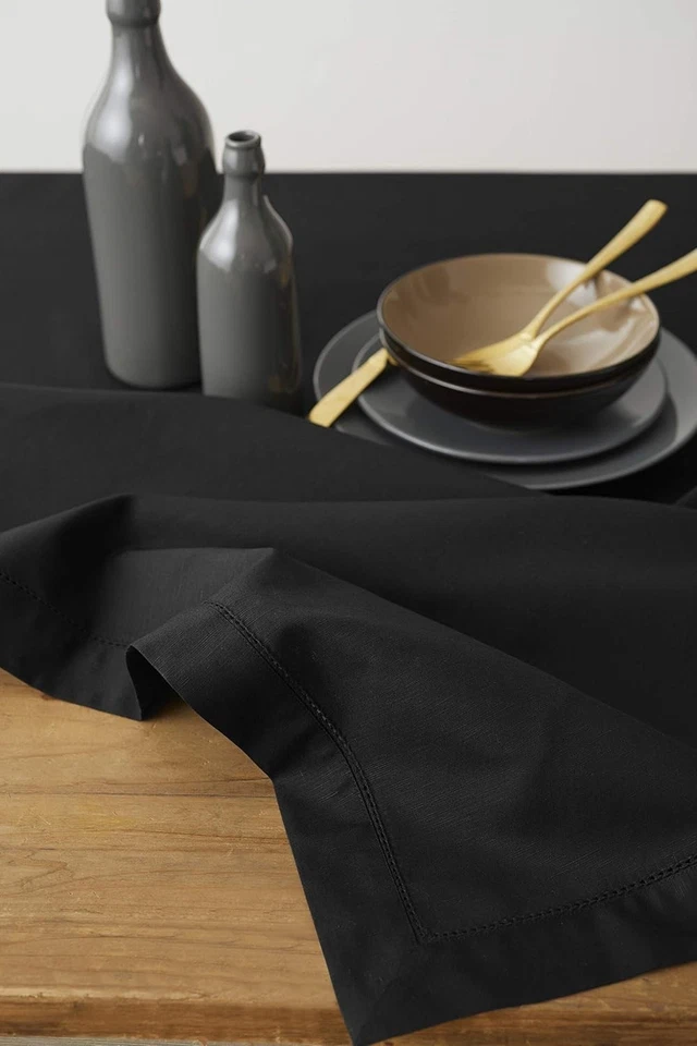 Black Cotton Linen Tablecloth 58x84 - Hemstitch Rectangular - Image 4 of 4