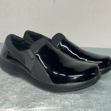 ALEGRIA Black Patent Leather Suede Slip On Comfort Nurse Clog Shoe Womens101 39