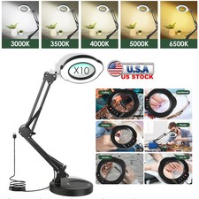 10X Magnifying Glass Desk Light Magnifier LED Reading Lamp with Base  Clamp