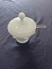 Rare 1950s Fenton Glass Lambs Tongue MayonnaiseDish & Ladle Pastel Blue W/Lid