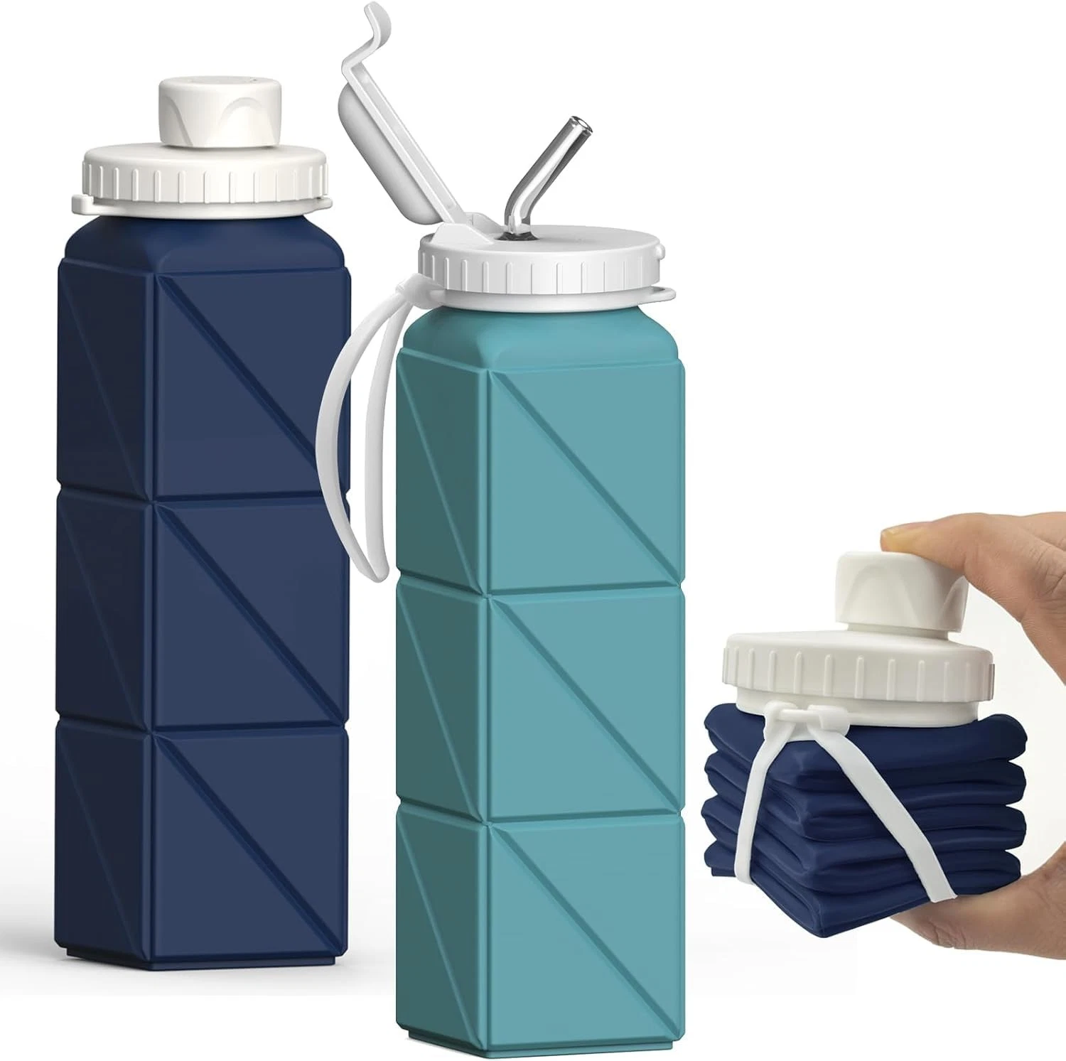 Collapsible 20.6oz Water Bottles 2Pack, Silicone, BPAFree, Leakproof for