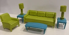 Vintage Marx Doll House Furniture Mod MCM Living Room Lot Green Blue Lamp Couch 