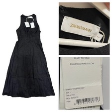 NWT Zimmermann Womens 100% Linen Stranded Flare Midi Dress Black SZ 1 / US 6 S