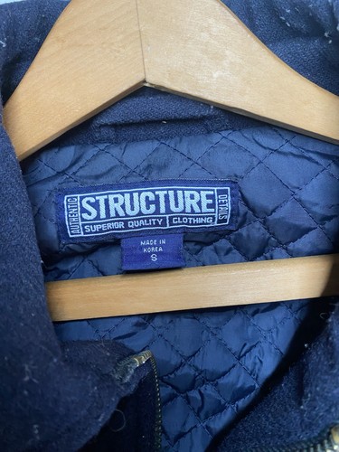 Vintage 90s Structure Wool Workwear Jacket Navy Blue Size S - Picture 3 of 6