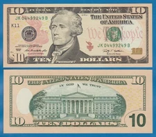 United States 10 Dollar 2009 P 532 UNC USA FR#2041-K, $10 "K" Dallas Texas