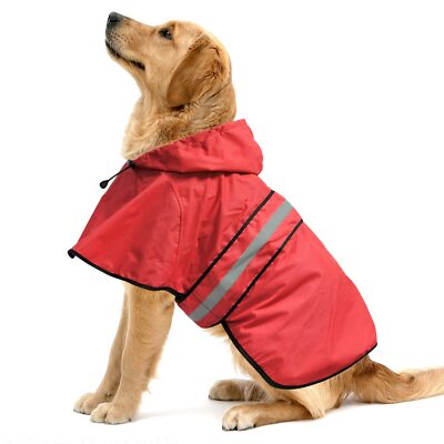 Red Reflective Dog Raincoat Adjustable Hooded Pet Rain Coat X-Large Size