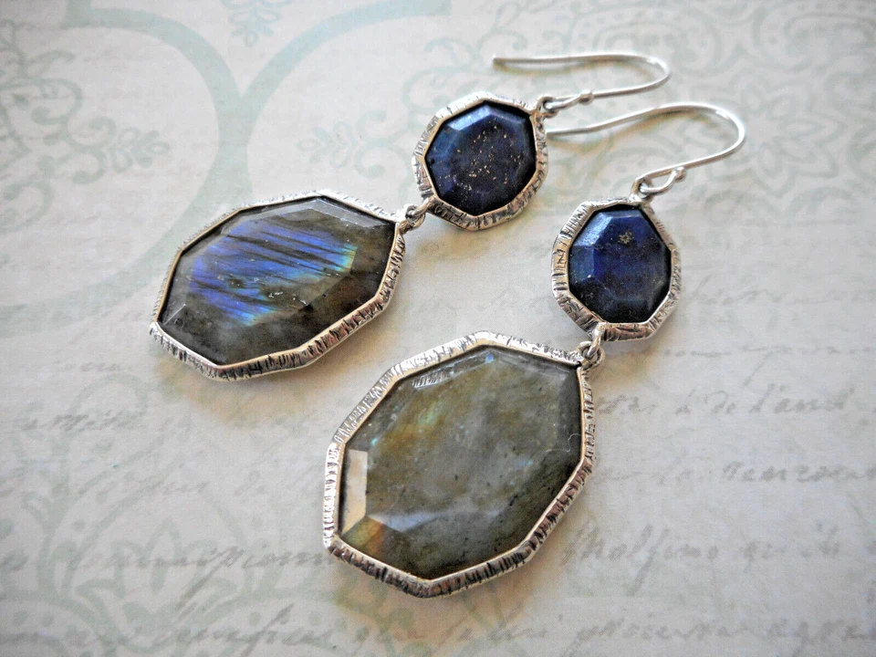 Silpada Sterling Lapis of Luxury Labradorite Dangle Earrings   W3145   E44-10 - Image 3 of 4