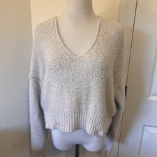 Free People We The Free Off White Thick Boucle Fuzzy Oversized Vneck Sweater S