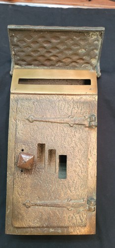 Vintage Solid Brass Wall Mounted Letter Mail Box w/ Top Lid & Front Door GS00575 - Picture 6 of 11