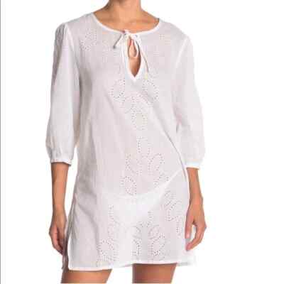 ECHO Ocean Eyelet Tunic Dress, Beach Cover Up, White, Size Small, NWT