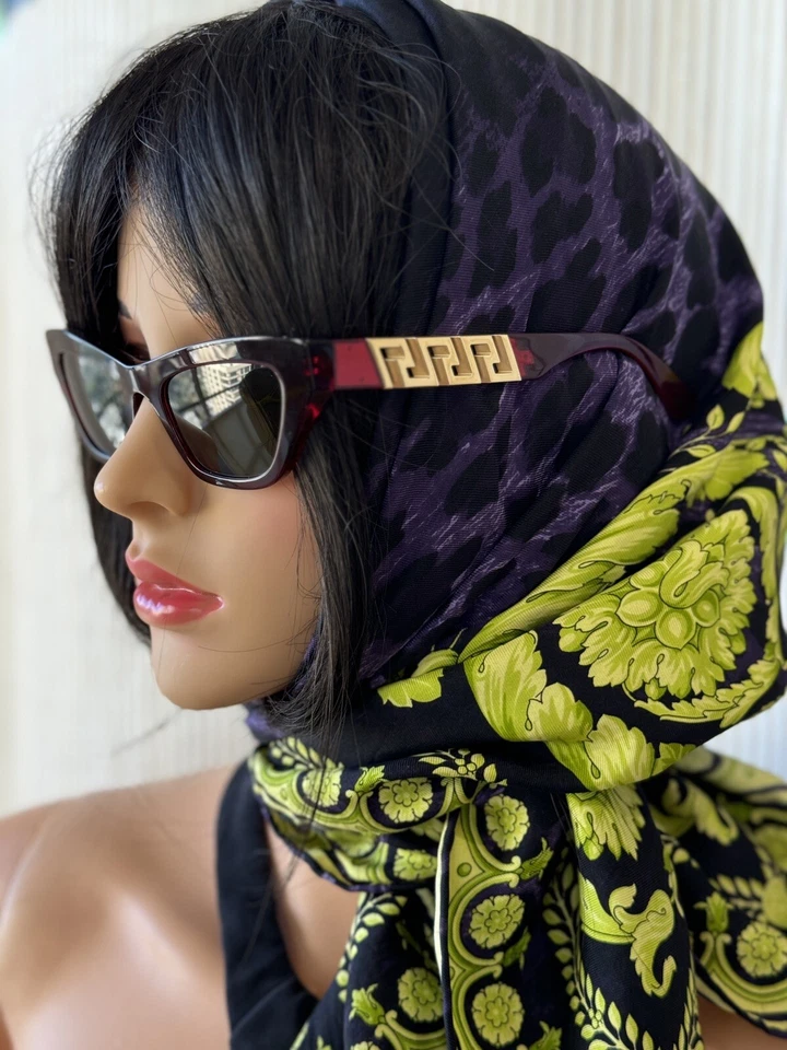 Nuevo VERSACE Gafas de sol Borgoña Verde Rojo Ojo de Gato Mujeres Dorado Greca Sexy Foto 2 de 4