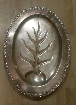 WM ROGERS AND SON SPRING FLOWER SILVER PLATED PLATTER TRAY FOOTED