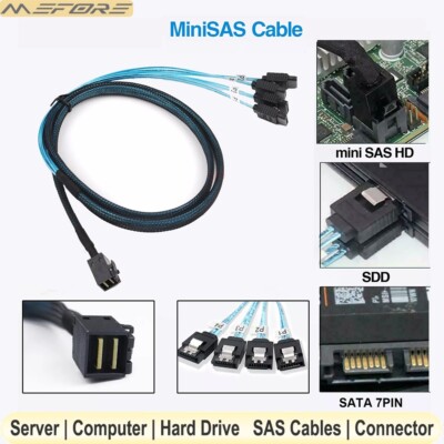 Internal Mini SAS SFF-8643 to 4 SATA 7Pin Target HD Data Server Raid Cable