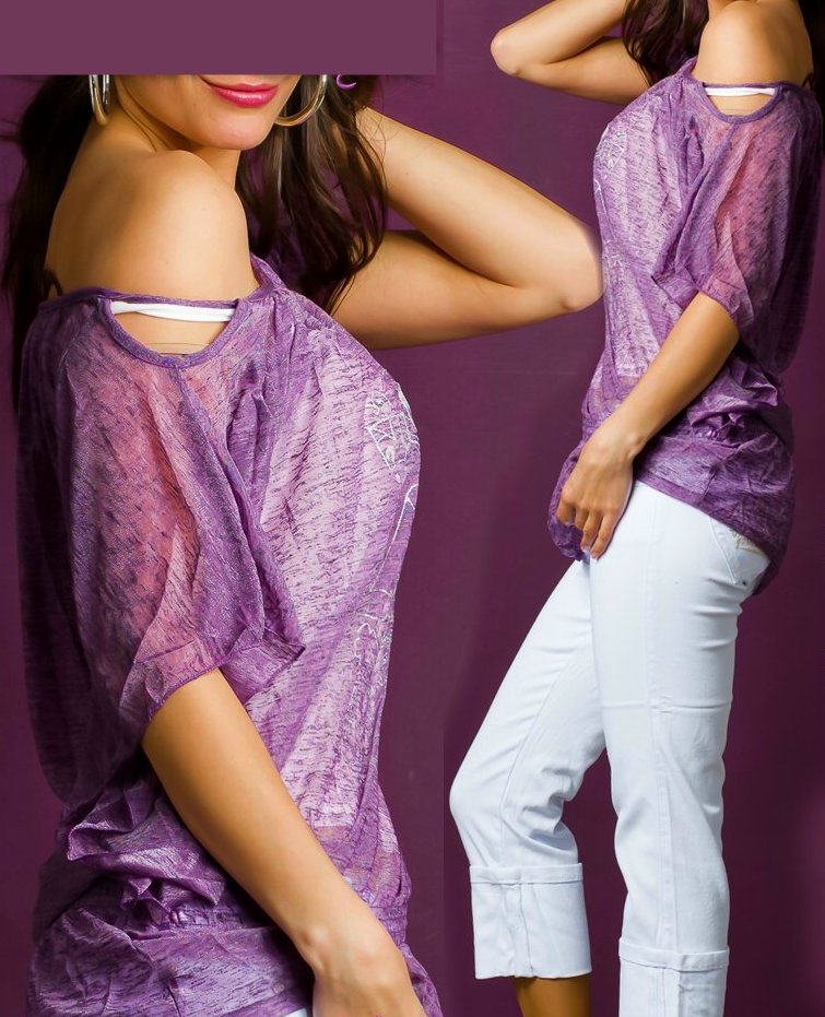 Sexy Miss Pezzi Spalline Top Lungo Camicetta Argento Stampa 34