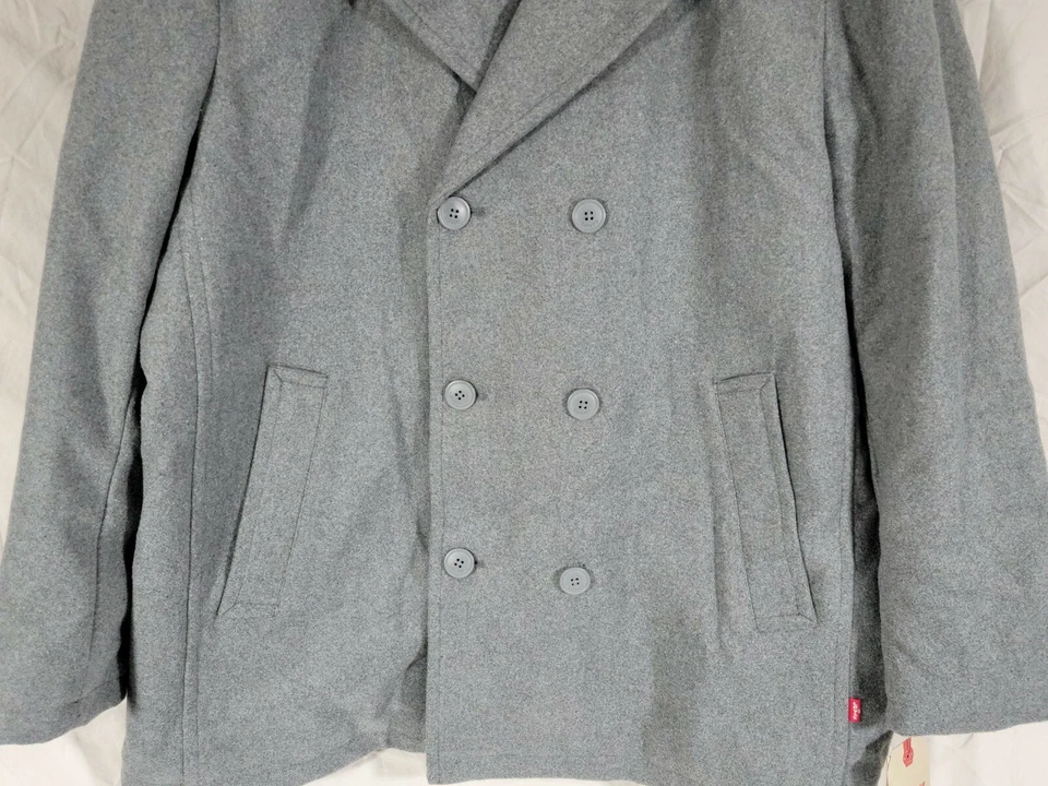 Levi's Peacoat Jacket Men's Small Wool-Blend with Puffer Bib Light Gray LM0JP370 - Image 3 of 4