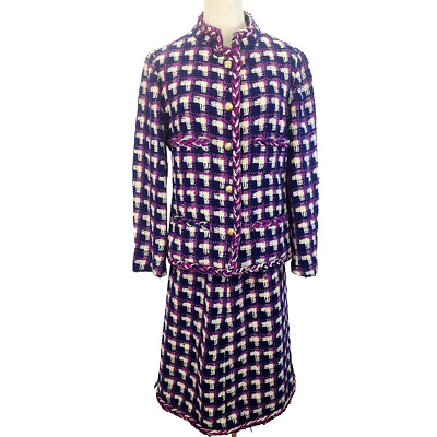DAVIDOW New York Paris Vintage Purple Tweed Skirt Blazer Suit Channel Style