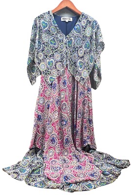 Vicky Tiel Paisley Tiered Maxi Dress Women s Size M Medium Hippie Boho Long