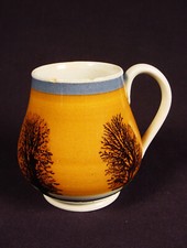 RARE EARLY 1800s BLACK MOCHA MUSTARD POT MOCHAWARE PEARLWARE STAFFORDSHIRE