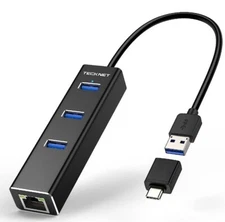 TeckNet Aluminum 3-port USB 3.0 Hub With Rj45 10/100/1000 Gigabit Ethernet LAN