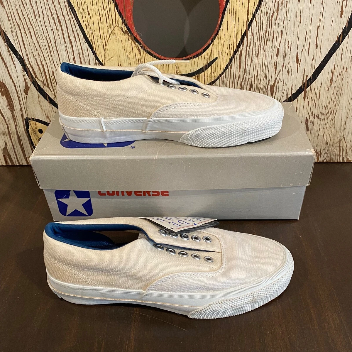 Vintage Deadstock USA Made Converse Canvas Shoes with Box Creme White Color