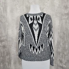 Vintage 80s Sostanza Fashion Police Womens XL Black White Abstract Sweater
