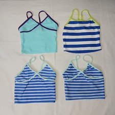  4 Old Navy Tankini Tops Girls XS Blue White Purple Green Midriff Swimsuits EUC