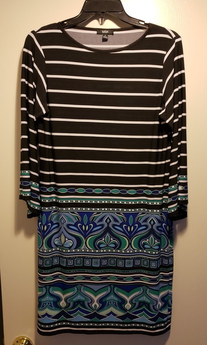 msk black and white dress MSK Petite medium flattering black and white floral