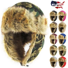 Solid Aviator Trapper Hat Winter Ski Cap Faux Fur