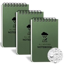 Waterproof Notebook x 5 Pocket Notepad, All Weather Small Pocket 3 Green