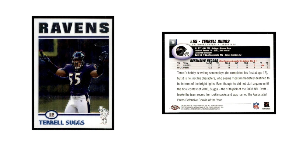 2004 Topps Chrome Terrell Suggs Football Cards #29 - Image 3 of 3