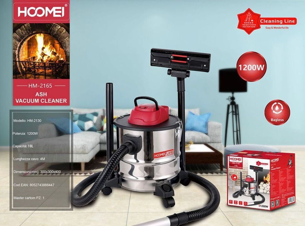 Hoomei HM 2165 Bidone Aspiracenere Professionale 1200W con Filtro HEPA
