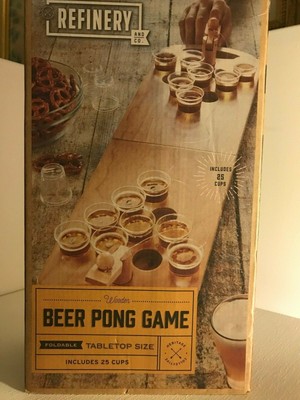 Refinery and CO Wooden Beer Pong Game FoldableTabletop size includes 25 cups NEW