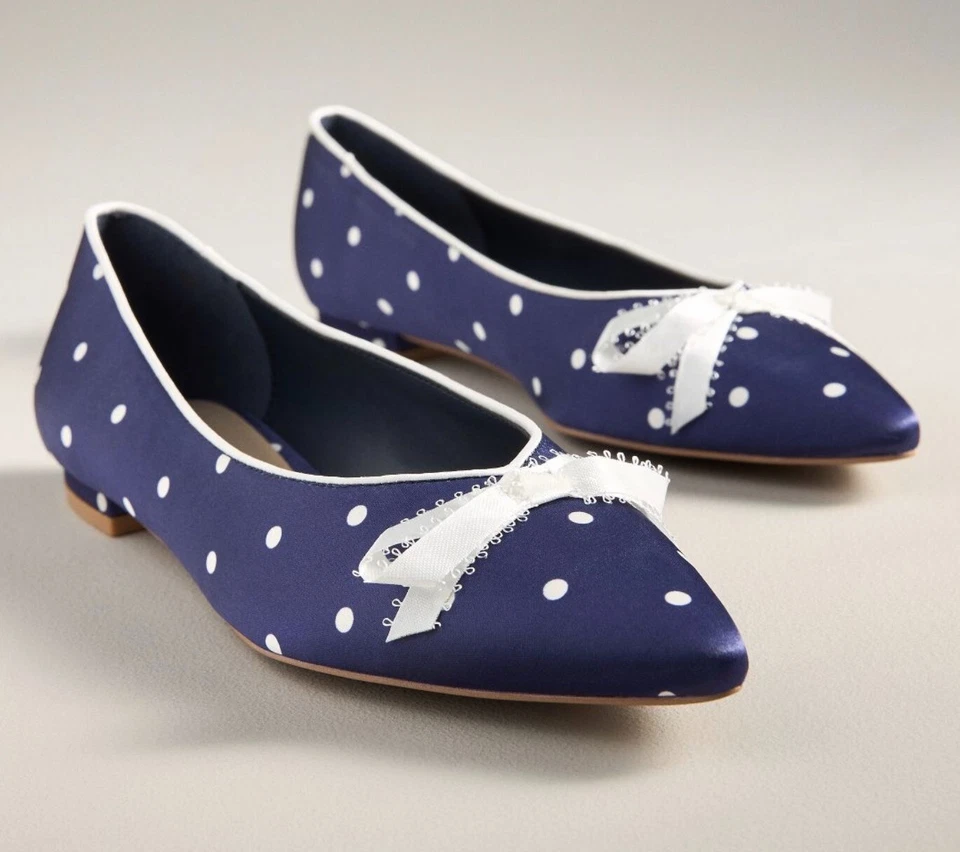 Sapatilhas de balé Free People For Love & Lemons Lena azul marinho cetim ponto arco 40/9-9.5 NOVO - Imagem 3 de 4