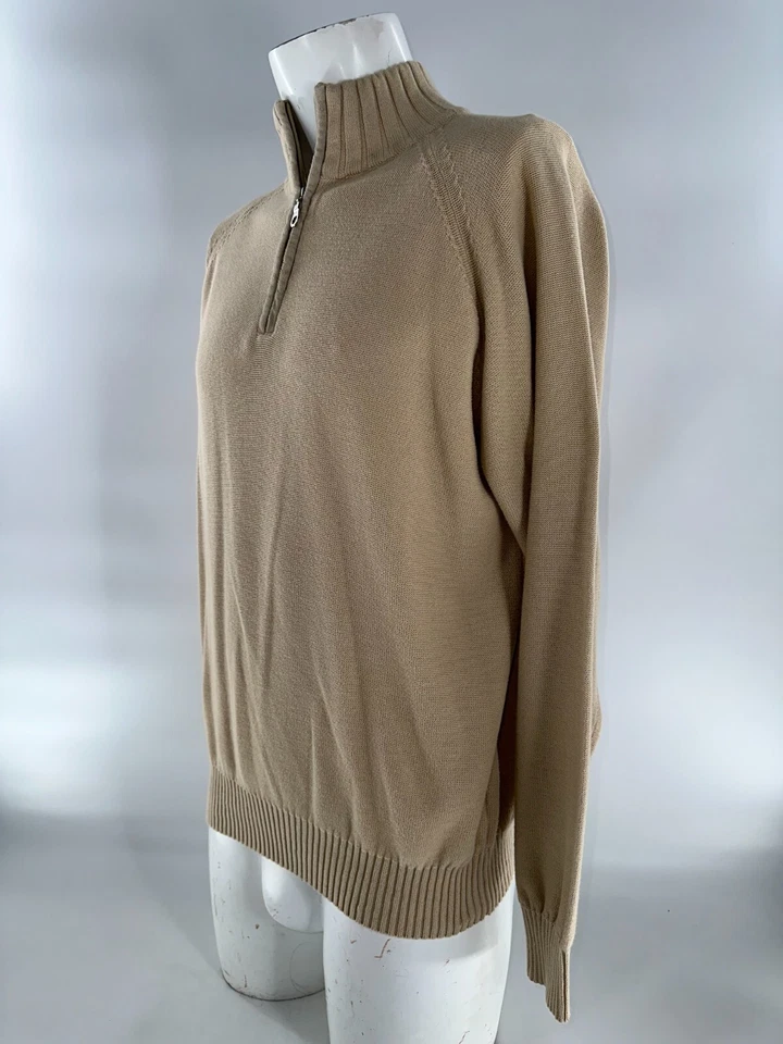 Robert Talbott 1/4 Zip Sweater Pullover Men’s M Tan Cotton Long Sleeve YGI A5-75 - Image 4 of 4