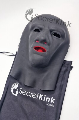SCHWARZE LATEX GUMMI SCHWERE KAPUZE DICKER GIMP MUNDKNEBEL FETISCH GEFORMTE MÄNNLICHE MASKE UK