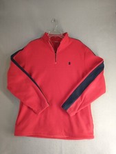 Izod Mens Sweater Large Red Fleece 1/4 Zip Long Sleeve Mock Neck Logo Pullover