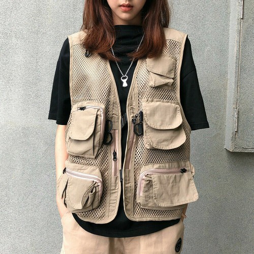 Womens Men Mesh Utility Vest Jacket Waistcoat Fishing Gilet Multi Pocket Classic - Picture 4 of 17