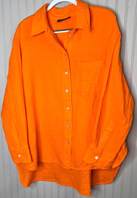 Lane Bryant Womens TOP 18 20  Orange Cotton Quality Button Career Luxury NEW