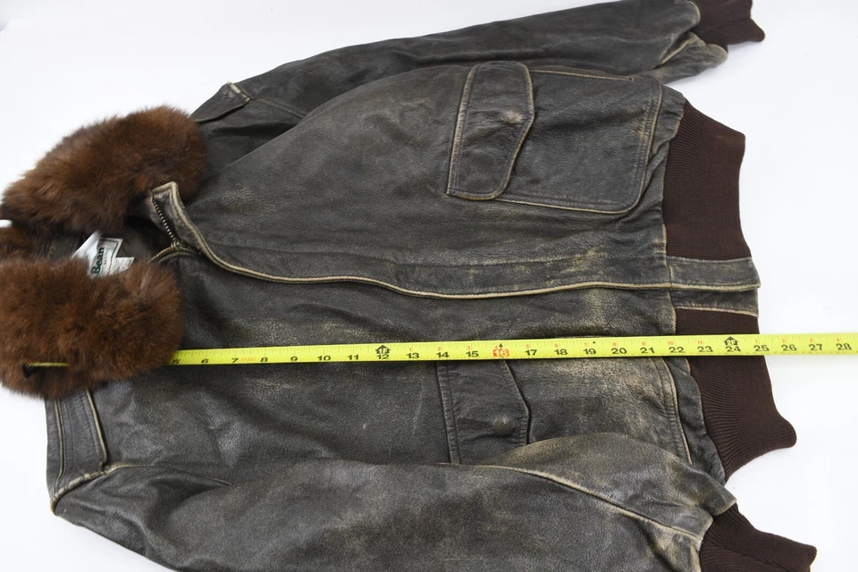 VTG L. L. Bean Mens Brown Full Zip Leather Jacket Wool Trim Size 40 - Image 4 of 4