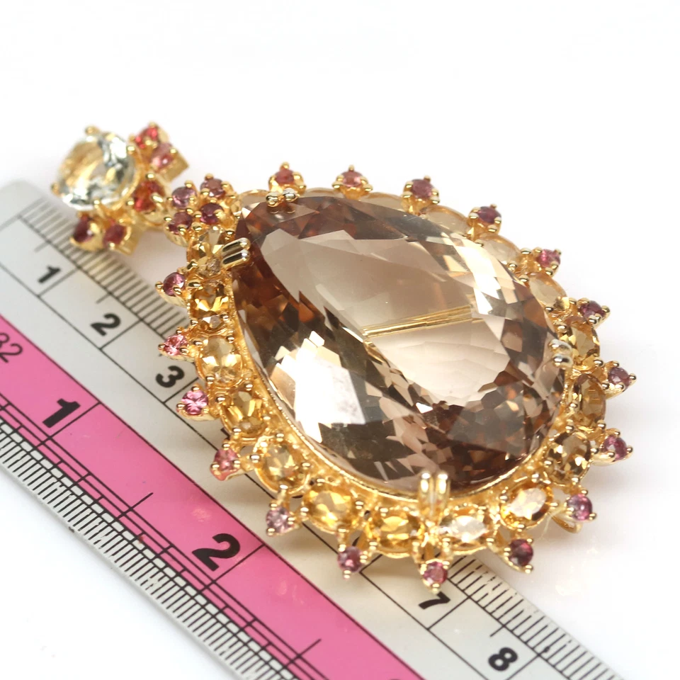 Piedra preciosa 28 X 40 mm. Broche de zafiro citrino topacio champán plata de ley 925 Foto 3 de 4