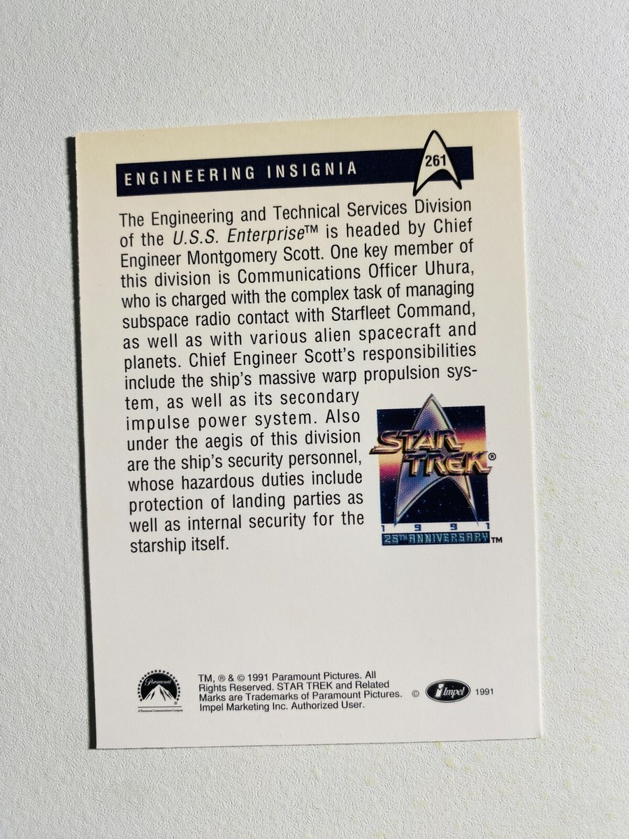 1991 STAR TREK #261 ENGINEERING INSIGNIA NM-MT CARD | eBay