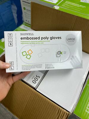 Daxwell Embossed Food grade Poly Gloves, Latex free, Large, Box of 500 gloves. U