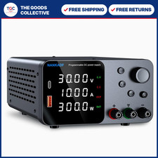 30V 10A Adjustable Bench Power Supply, USB Type-C Quick Charge, Short Circuit