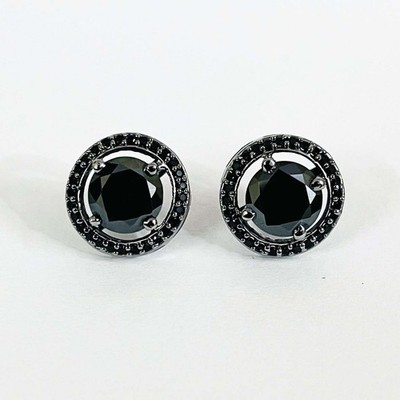 Fancy 5 Ct Black Diamond Studs In Black Rhodium Finish Certified ! Birthday Gift