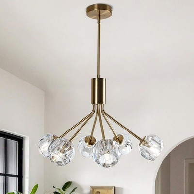 Vintage 6-Light Chandelier Crystal Ceiling Light Fixture Kitchen Island Brass